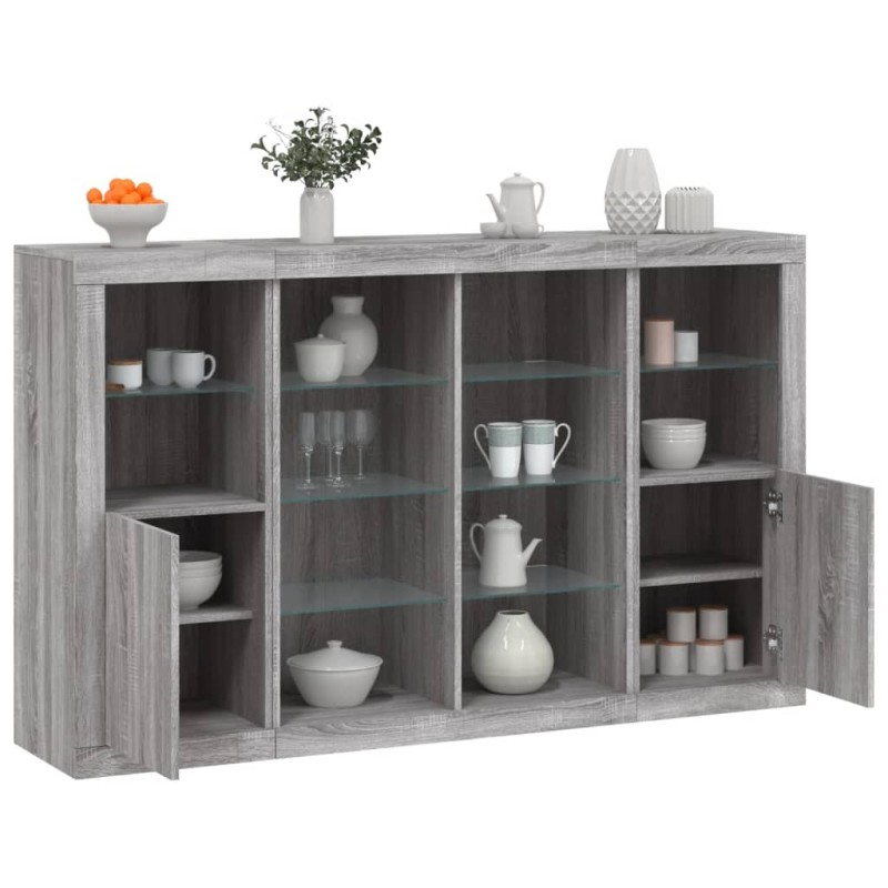 vidaXL Sideboards mit LED-Leuchten 3 Stk. Grau Sonoma Holzwerkstoff vidaXL Sideboards mit LED-Leuchten 3 Stk. Grau Sonoma Holzwerkstoff