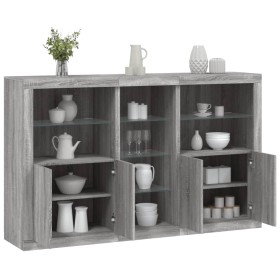 vidaXL Sideboard mit LED-Leuchten Grau Sonoma 162x37x100 cm