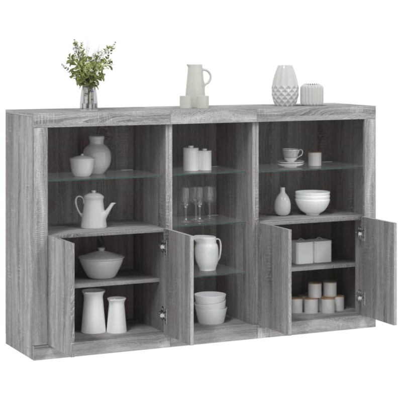 vidaXL Sideboard mit LED-Leuchten Grau Sonoma 162x37x100 cm vidaXL Sideboard mit LED-Leuchten Grau Sonoma 162x37x100 cm
