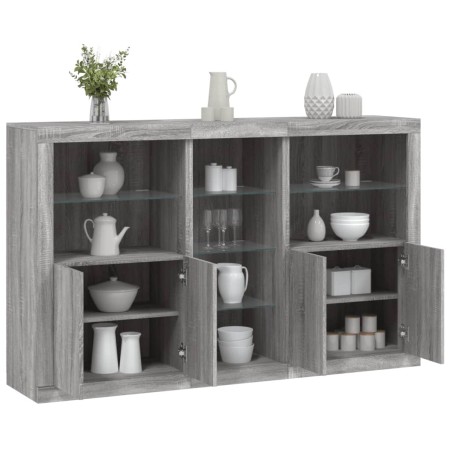 vidaXL Sideboard mit LED-Leuchten Grau Sonoma 162x37x100 cm