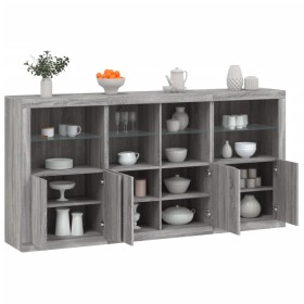 vidaXL Sideboard mit LED-Leuchten Grau Sonoma 202x37x100 cm
