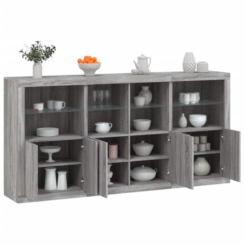 vidaXL Sideboard mit LED-Leuchten Grau Sonoma 202x37x100 cm vidaXL Sideboard mit LED-Leuchten Grau Sonoma 202x37x100 cm