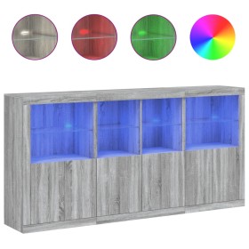 vidaXL Sideboard mit LED-Leuchten Grau Sonoma 202x37x100 cm