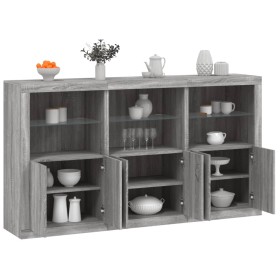 vidaXL Sideboard mit LED-Leuchten Grau Sonoma 181,5x37x100 cm