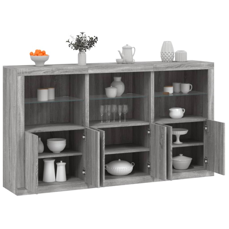 vidaXL Sideboard mit LED-Leuchten Grau Sonoma 181,5x37x100 cm vidaXL Sideboard mit LED-Leuchten Grau Sonoma 181,5x37x100 cm