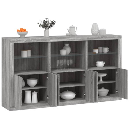 vidaXL Sideboard mit LED-Leuchten Grau Sonoma 181,5x37x100 cm