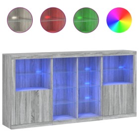 vidaXL Sideboard mit LED-Leuchten Grau Sonoma 202x37x100 cm