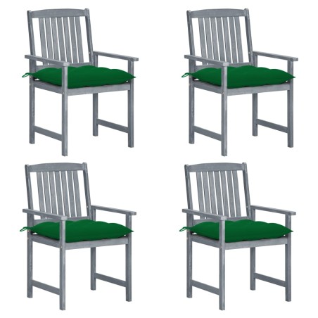 vidaXL Gartenstühle mit Kissen 4 Stk. Grau Massivholz Akazie