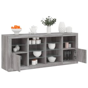 vidaXL Sideboard mit LED-Leuchten Grau Sonoma 163x37x67 cm