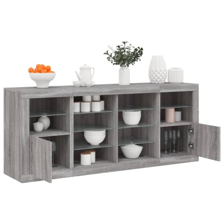 vidaXL Sideboard mit LED-Leuchten Grau Sonoma 163x37x67 cm
