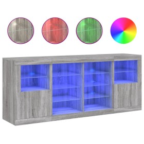 vidaXL Sideboard mit LED-Leuchten Grau Sonoma 163x37x67 cm