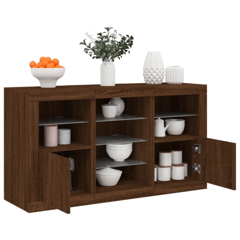 vidaXL Sideboard mit LED-Leuchten Braun Eichen-Optik 123x37x67 cm vidaXL Sideboard mit LED-Leuchten Braun Eichen-Optik 123x37x67 cm