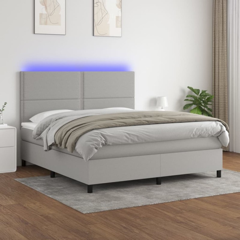 vidaXL Boxspringbett mit Matratze & LED Hellgrau 180x200 cm Stoff vidaXL Boxspringbett mit Matratze & LED Hellgrau 180x200 cm Stoff