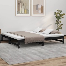 vidaXL Tagesbett Ausziehbar Schwarz 2x(75x190) cm Massivholz Kiefer