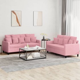 vidaXL 2-tlg. Sofagarnitur mit Kissen Rosa Samt