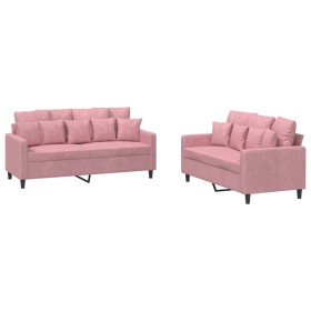vidaXL 2-tlg. Sofagarnitur mit Kissen Rosa Samt