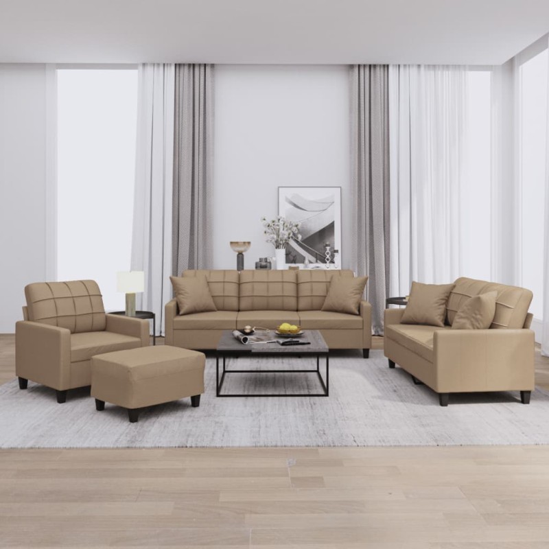 vidaXL 4-tlg. Sofagarnitur mit Kissen Cappuccino-Braun Kunstleder vidaXL 4-tlg. Sofagarnitur mit Kissen Cappuccino-Braun Kunstleder