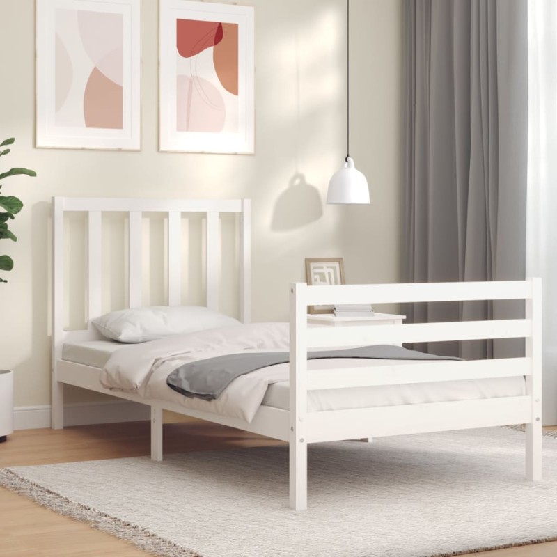 vidaXL Massivholzbett mit Kopfteil Weiß 100x200 cm vidaXL Massivholzbett mit Kopfteil Weiß 100x200 cm