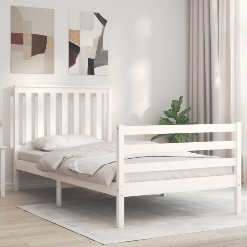 vidaXL Massivholzbett mit Kopfteil Weiß 100x200 cm vidaXL Massivholzbett mit Kopfteil Weiß 100x200 cm