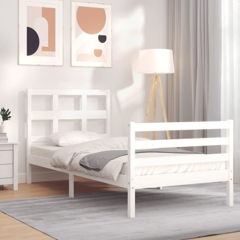 vidaXL Massivholzbett mit Kopfteil Weiß 100x200 cm vidaXL Massivholzbett mit Kopfteil Weiß 100x200 cm