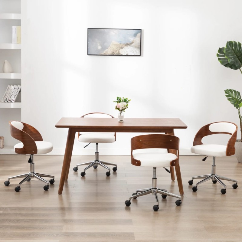 vidaXL Drehbare Esszimmerstühle 4 Stk. Weiß Bugholz und Kunstleder vidaXL Drehbare Esszimmerstühle 4 Stk. Weiß Bugholz und Kunstleder