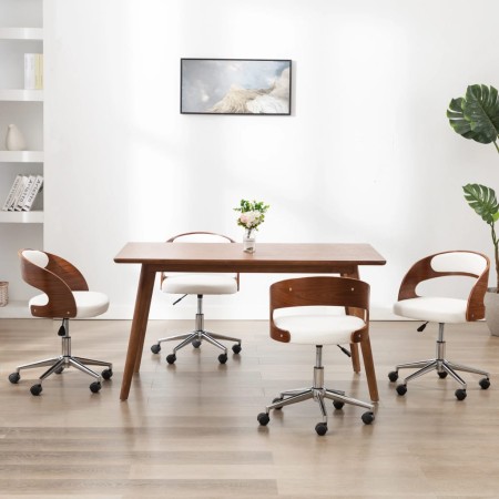 vidaXL Drehbare Esszimmerstühle 4 Stk. Weiß Bugholz und Kunstleder 