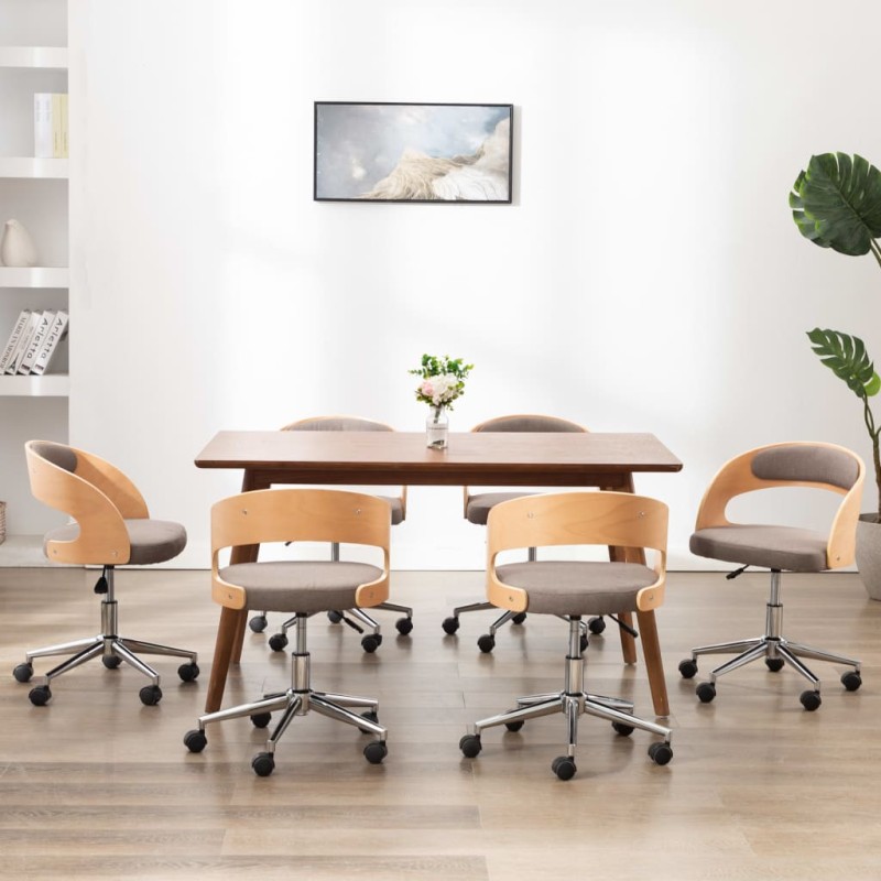 vidaXL Drehbare Esszimmerstühle 6 Stk. Taupe Bugholz und Stoff vidaXL Drehbare Esszimmerstühle 6 Stk. Taupe Bugholz und Stoff