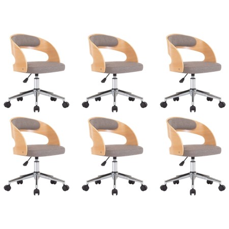 vidaXL Drehbare Esszimmerstühle 6 Stk. Taupe Bugholz und Stoff