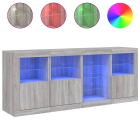 vidaXL Sideboard mit LED-Leuchten Grau Sonoma 164x37x67 cm