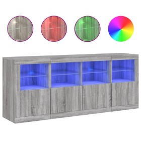 vidaXL Sideboard mit LED-Leuchten Grau Sonoma 163x37x67 cm
