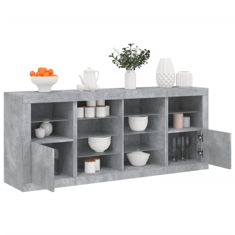 vidaXL Sideboard mit LED-Leuchten Betongrau 163x37x67 cm vidaXL Sideboard mit LED-Leuchten Betongrau 163x37x67 cm