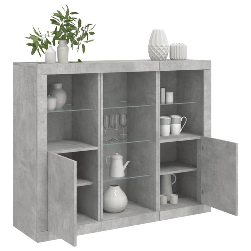 vidaXL Sideboards mit LED-Leuchten 3 Stk. Betongrau Holzwerkstoff vidaXL Sideboards mit LED-Leuchten 3 Stk. Betongrau Holzwerkstoff