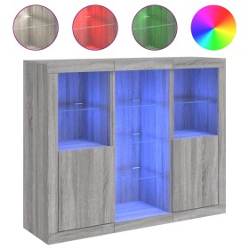 vidaXL Sideboards mit LED-Leuchten 3 Stk. Grau Sonoma Holzwerkstoff