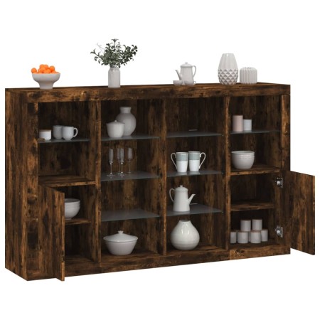 vidaXL Sideboards mit LED-Leuchten 3 Stk. Räuchereiche Holzwerkstoff