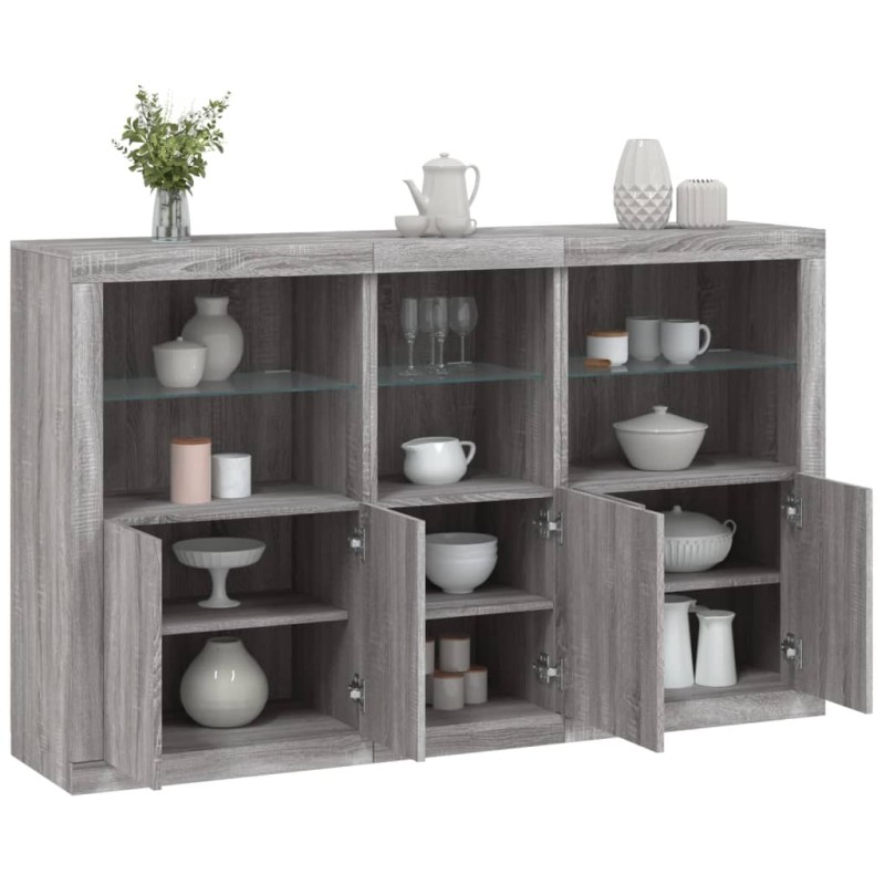 vidaXL Sideboard mit LED-Leuchten Grau Sonoma 162x37x100 cm vidaXL Sideboard mit LED-Leuchten Grau Sonoma 162x37x100 cm