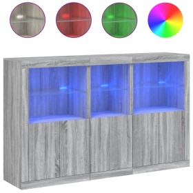 vidaXL Sideboard mit LED-Leuchten Grau Sonoma 162x37x100 cm