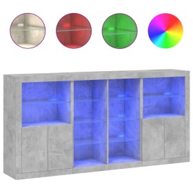 vidaXL Sideboard mit LED-Leuchten Betongrau 202x37x100 cm