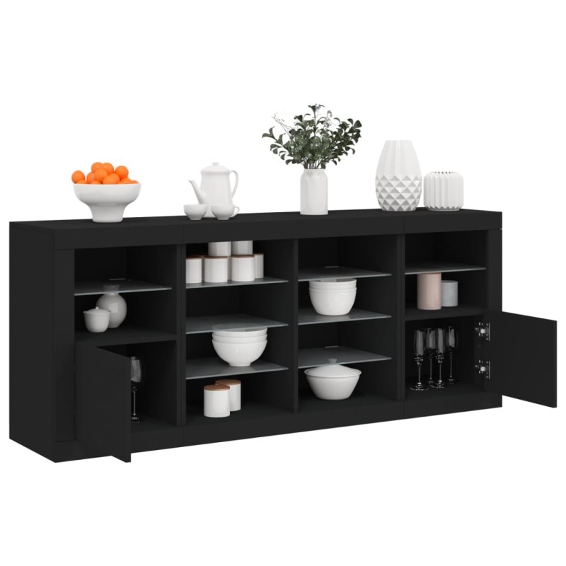 vidaXL Sideboard mit LED-Leuchten Schwarz 163x37x67 cm vidaXL Sideboard mit LED-Leuchten Schwarz 163x37x67 cm