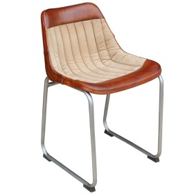vidaXL Esszimmerstühle 2 Stk. Braun und Beige Echtleder und Canvas