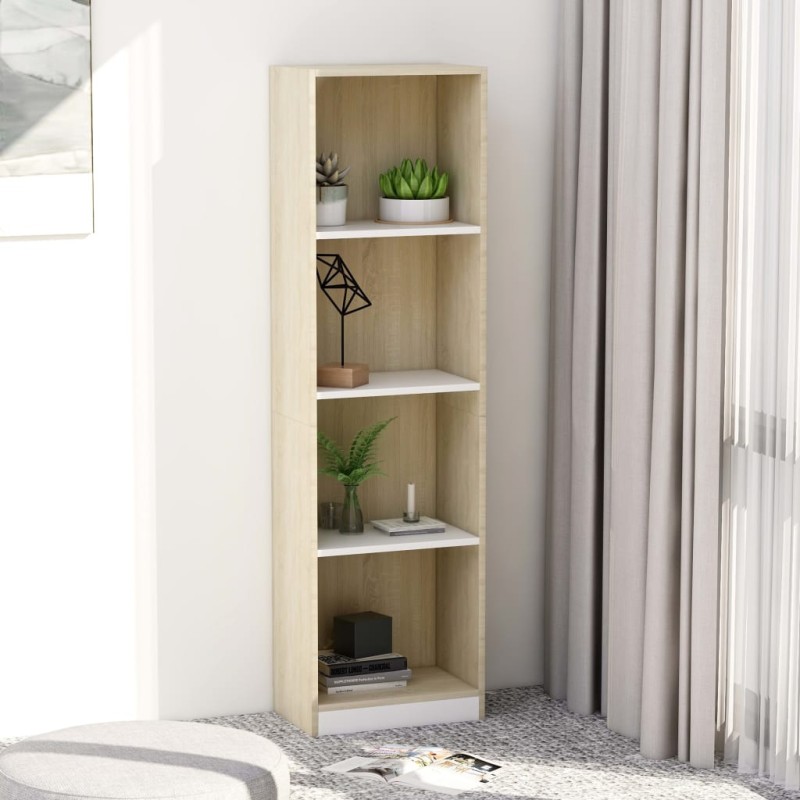 vidaXL Bücherregal 4 Fächer Weiß Sonoma-Eiche 40x24x142 Holzwerkstoff vidaXL Bücherregal 4 Fächer Weiß Sonoma-Eiche 40x24x142 Holzwerkstoff