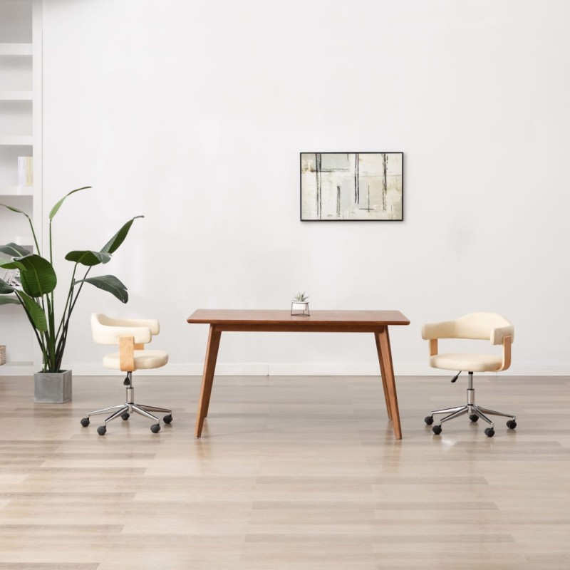 vidaXL Esszimmerstuhl Drehbar Creme Bugholz und Kunstleder vidaXL Esszimmerstuhl Drehbar Creme Bugholz und Kunstleder