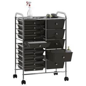 vidaXL XXL Schubladenwagen mit 15 Schubladen Schwarz Kunststoff