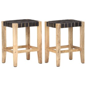 vidaXL Barhocker 2 Stk. Schwarz Echtleder Massivholz Mango 46x36x60 cm