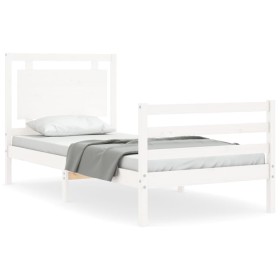 vidaXL Massivholzbett mit Kopfteil Weiß 100x200 cm