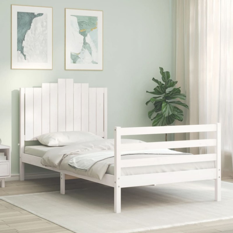 vidaXL Massivholzbett mit Kopfteil Weiß 100x200 cm vidaXL Massivholzbett mit Kopfteil Weiß 100x200 cm
