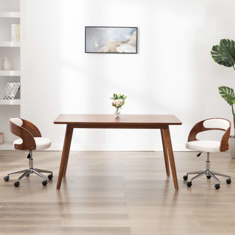 vidaXL Drehbare Esszimmerstühle 2 Stk. Weiß Bugholz und Kunstleder vidaXL Drehbare Esszimmerstühle 2 Stk. Weiß Bugholz und Kunstleder