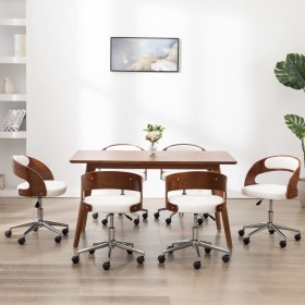 vidaXL Drehbare Esszimmerstühle 6 Stk. Weiß Bugholz und Kunstleder 