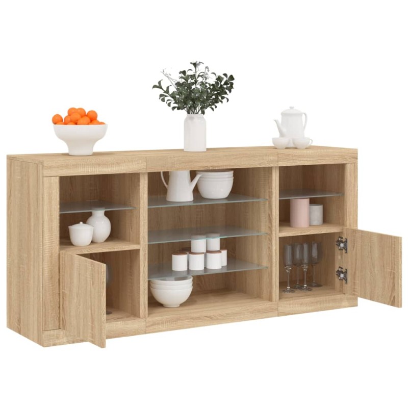 vidaXL Sideboard mit LED-Leuchten Sonoma-Eiche 142,5x37x67 cm vidaXL Sideboard mit LED-Leuchten Sonoma-Eiche 142,5x37x67 cm