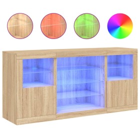 vidaXL Sideboard mit LED-Leuchten Sonoma-Eiche 142,5x37x67 cm