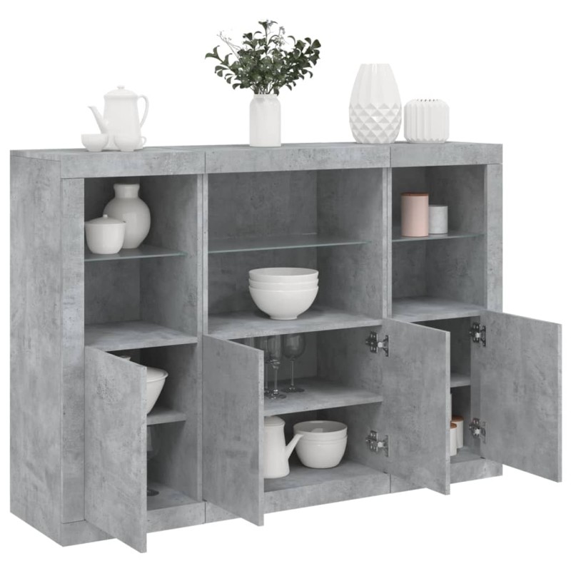 vidaXL Sideboards mit LED-Leuchten 3 Stk. Betongrau Holzwerkstoff vidaXL Sideboards mit LED-Leuchten 3 Stk. Betongrau Holzwerkstoff